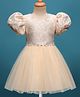 Mark & Mia Half Puffed Sleeves Party Dress With Floral Foil Print - Gold