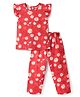 Babyhug Cotton Knit Half Sleeves Co-ord Night Suit with Floral Print - Red