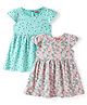 Babyhug Single Jersey Knit Cap Sleeves Floral Printed Dresses Pack of 2 - Aqua Blue & Peach