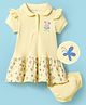 Doreme Single Jersey Knit Half Sleeves Heart Printed Frock With Bloomer - Yellow