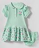 Doreme Single Jersey Knit Half Sleeves Heart Printed Frock With Bloomer - Sea Green