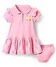 Doreme Single Jersey Knit Half Sleeves Heart Printed Peter Pan Collar Frock With Bloomer - Pink