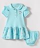 Doreme Single Jersey Knit Half Sleeves Heart Printed Frock With Bloomer - Light Blue