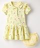 Doreme Single Jersey Knit Half Sleeves Peter Pan Collar Frock With Tree Print & Bloomer - Yellow