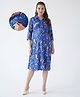 Bella Mama Woven Half Balloon Sleeves Maternity Dress With Floral Print - Navy Blue