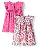 Doodle Poodle Cotton Knit Frill Sleeves  Rainbow Printed Frocks Pack of 2 - Dark Pink & White