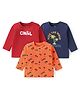 Doodle Poodle Cotton Knit Full Sleeves T-Shirts with Beach Theme Print & Text Pack of 3 - Red Orange & Navy Blue