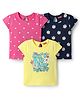 Babyhug Cotton Knit Half Sleeves T-Shirts with Heart & Floral Print Pack of 3 - Pink Yellow & Navy Blue