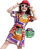 OLLINGTON ST. Cotton Co-ords Set Japan Theme Printed Half Sleeves Top & Skirt - Multicolor