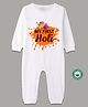 BLUSHES 100% Cotton Holi Theme Full Sleeves My First Holi Text Printed Romper - White