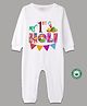 BLUSHES 100% Cotton Holi Theme Full Sleeves My 1st Holi Text Printed Romper - White