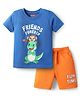 Babyhug Single Jersey Knit Half Sleeves T-Shirt & Shorts Set with Animal & Friends Forever Text Print - Orange & Blue