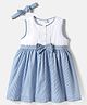 Babyhug Rayon Woven Sleeveless Striped Frock with Headband & Bow Applique - Light Blue
