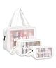 SCHOOLISH Makeup Pouch| Waterproof PVC Cosmetic Bags| Toiletry Storage Wash Bag| Travel Organizer for Bath Accessories & Grooming Kit, Set of 3 Pouches- PACK OF 1- COLOR MAY VARY