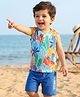 Babyhug Single Jersey Knit Sleeveless T-Shirt & Shorts with Leaf Print - Blue