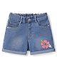 Babyhug Mid Thigh Length Washed Shorts with Stretch & Floral Embroidery - Blue