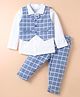 BUMZEE Interlock Knit Full Sleeves Checks 3 Piece Party Suit with Bow Attached  - Sky Blue & White