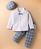 BUMZEE Full Sleeves Solid & Checked Shirt Pant  With Suspender Cap - Sky Blue & White - 2-3Y - Cotton - (2 to 3 Years)