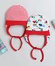 BUMZEE Interlock Knit Caps with Stripes & Vehicle Print Pack of 2 Red & White - Diameter 11.5 cm