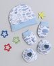 Bumzee Interlock Knit Cap Mitten & Booties Set with Sea Life Theme Print White & Light Blue - Diameter 10.5 cm