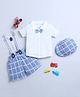 BUMZEE Interlock Kit Half Sleeves Shirt & Checkered Shorts Set with Bow Suspended & Hat - Light Blue & White