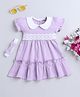 BUMZEE Interlock Knit Half Puffed Sleeves Schiffli Lace Detailed & Peter Pan Collared Dress with Headband - Lavender