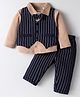 BUMZEE Cotton Woven Full Sleeves Striped 3 Piece Party Suit with Attached Bow - Navy Blue & Beige