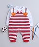 BUMZEE Cotton Full Sleeves Romper With Attached Bow Teddy Applique & Stripes - Red