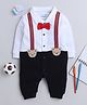 BUMZEE Cotton Knit Full Sleeves Romper Bear & Bow Applique Detail - Black & White