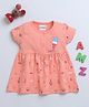 BUMZEE Cotton Woven Half Sleeves Ice Cream Printed Dress - Coral