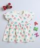 BUMZEE Cotton Woven Half Sleeves Kitty Printed Dress - Cream