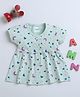 BUMZEE Cotton Woven Half Sleeves Hearts Printed Front Open Dress - Sea Green