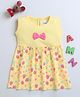 BUMZEE Cotton Woven Sleeveless Fruit Printed Frock With Bow Applique - Yellow