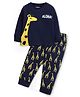 BUMZEE Cotton Knit Full Sleeves Giraffe Printed Night Suit - Navy Blue
