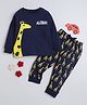 BUMZEE Cotton Knit Full Sleeves Giraffe Printed Night Suit - Navy Blue
