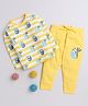 BUMZEE Cotton Knit Full Sleeves Animal Printed & Striped Night Suit - Yellow