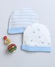 BUMZEE Cotton Woven Caps with Striped & Space Print Pack Of 2 Light Blue & White - Diameter 11 cm