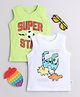 BUMZEE Cotton Knit Sleeveless Tank T- Shirt with Animal & Football Print Pack Of 2 - Neon Green & White