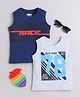 BUMZEE Cotton Knit Sleeveless Tank T- Shirt with Race Text Print Pack Of 2 - Blue & Grey