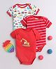 BUMZEE Cotton Woven Half Sleeves Striped & Vehicle Printed Onesies Pack of 3 - Red & White