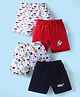 Bumzee Interlock Knit Above Knee Length Shorts with Aeroplane & Space Theme Print Pack Of 4 - Multicolor