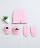 BUMZEE Interlock Knit Cap Mittens & Booties Set with Floral Print Pink - Diameter 11.5 cm