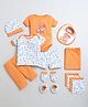 BUMZEE Cotton Interlock Knitted Animal Printed Clothing Gift Set Pack of 13 - White & Orange