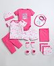 BUMZEE Cotton Interlock Knitted Unicorn Printed Clothing Gift Set Pack of 13 - White & Dark Pink