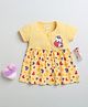 BUMZEE Cotton Knit Half Sleeves Unicorn & Hearts Printed Dress - Yellow