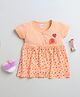BUMZEE Cotton Knit Half Sleeves Front Open Frock With Elephant & Polka Dot Print - Peach
