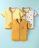 BUMZEE Cotton Knit Half Sleeves Jhablas with Stripes & Paw Print Pack of 3 - Yellow