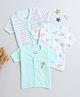 BUMZEE Cotton Knit Half Sleeves Jhablas with Stripes & Floral Print Pack of 3 - Sea Green