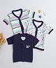 BUMZEE Cotton Knit Half Sleeves Jhablas with Stripes & Cars Print Pack of 3 - Blue