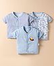 BUMZEE Cotton Knit Half Sleeves Jhablas with Stripes & Whales Print Pack of 3 - Blue